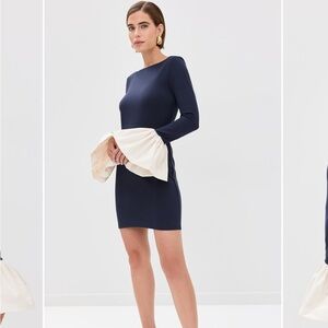 Staud hawthorne dress in navy ivory